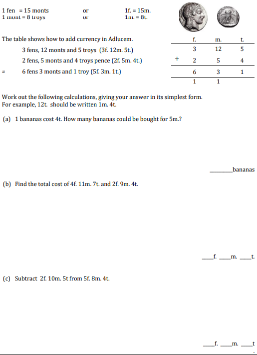 威辛顿女子学校Withington Girls' School year7数学入学考试题库